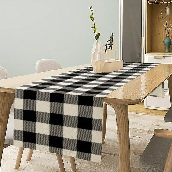 SPXUBZ Black White Buffalo Check Farmhouse Linen Table Runner 13"x72" for Dinners or Gatherings