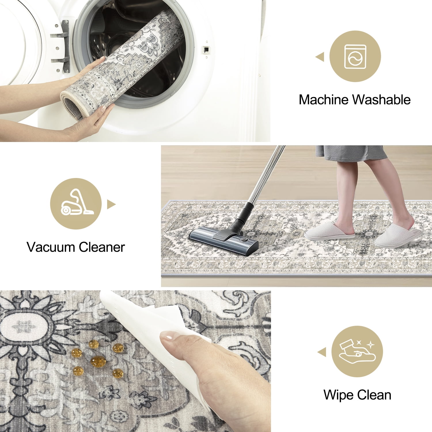 Kitchen Rug and Mat, Yamaziot Boho Kitchen Rug Set of 3, Non Slip Washable Farmhouse Floor Mat Hallway Runner, Laundry Room Carpet
