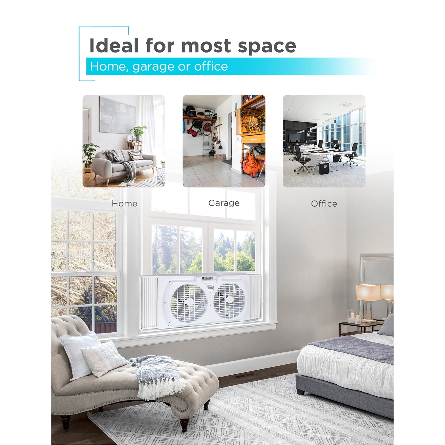 BLACK+DECKER BFW9M 9-In. 2-Speed Twin Window Fan with Adjustable Side Panels, White, BFW9M