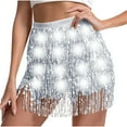 thumbnail image 2 of UQJfacai Sparkly Sequin Fringe Skirt Light Up Tassel Shorts Belly Dance Skirts Rave Festival Outfits for Women, 2 of 6