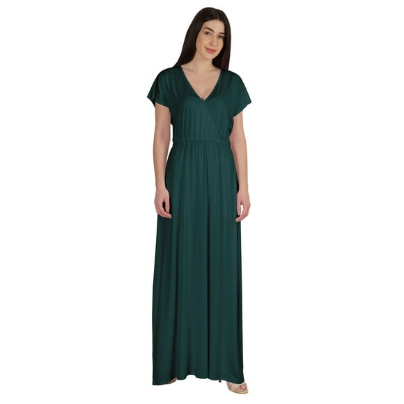 Inkmeso Wrap Style Jersey Maxi Dress Gathered Waist Summer Casual Classic Long Dress