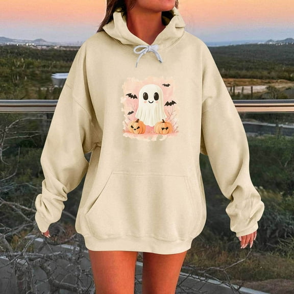 Uootdi Christmas Hoodies for Women Plus Size Halloween Print Floral Print Drawstring Tie Dye Soild Color Sweatshirt Loose Fit Cute Gift Hoodie Fall Pullover with Pocket