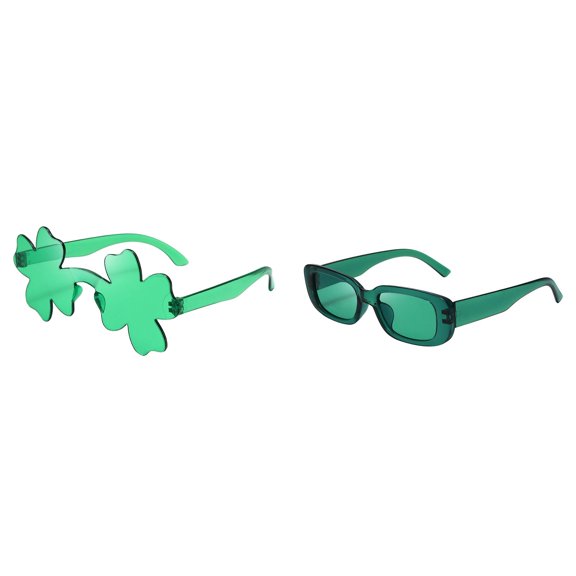 MZXELPRJD 2 Pack Shamrocks Glasses St. Patricks Day Sunglasses Irish Eyewear Four Leaf Clovers Design Shades Green Lucky Plastic Glasses for Party Props Favors Decorations
