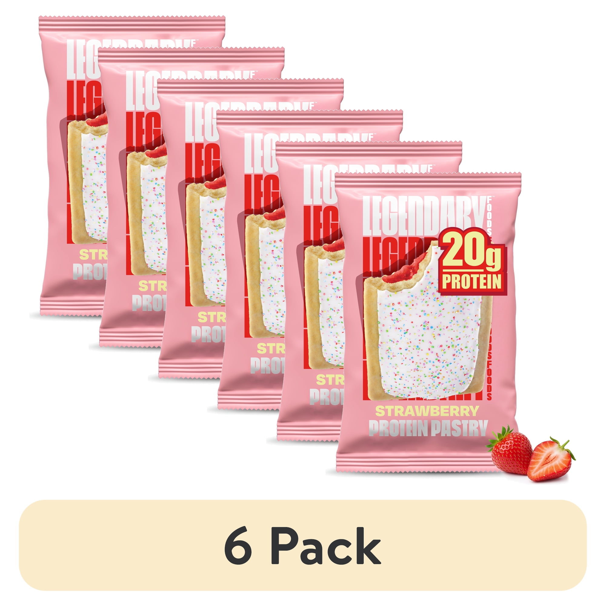 (6 pack) Legendary Foods Protein Pastry Bar, Strawberry, 20g Protein, 1 Pack, Keto Friendly, Gluten Free