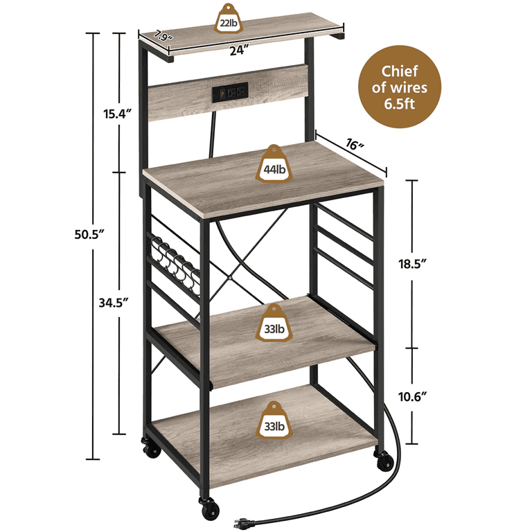 Smilemart 4-Tier Bakers Rack Kitchen Storage Shelf with S-Hooks, Rustic Brown