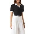 thumbnail image 4 of CAMISA DE CUELLO EN V INSPIRADA CHIC PARA MUJERES, BLUSA CORTA DE MANGA VERANO CASUAL TALLA S NEGRA, 4 of 6