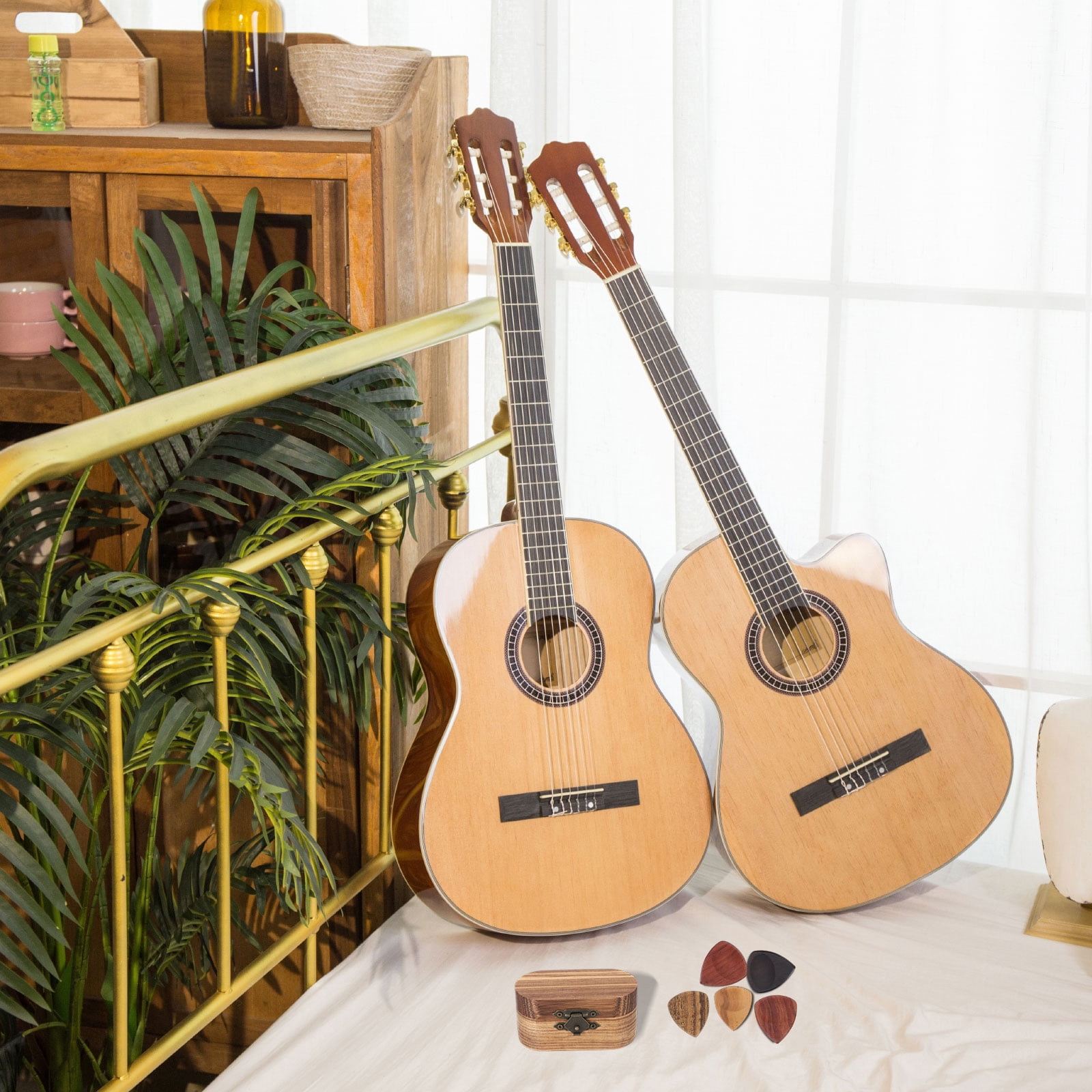 Uxcell Wooden Guitar Pick Holder Mini Guitar Picks Box Case with 5 Pack Grooves Wood Guitar Picks Acoustic Guitar Box