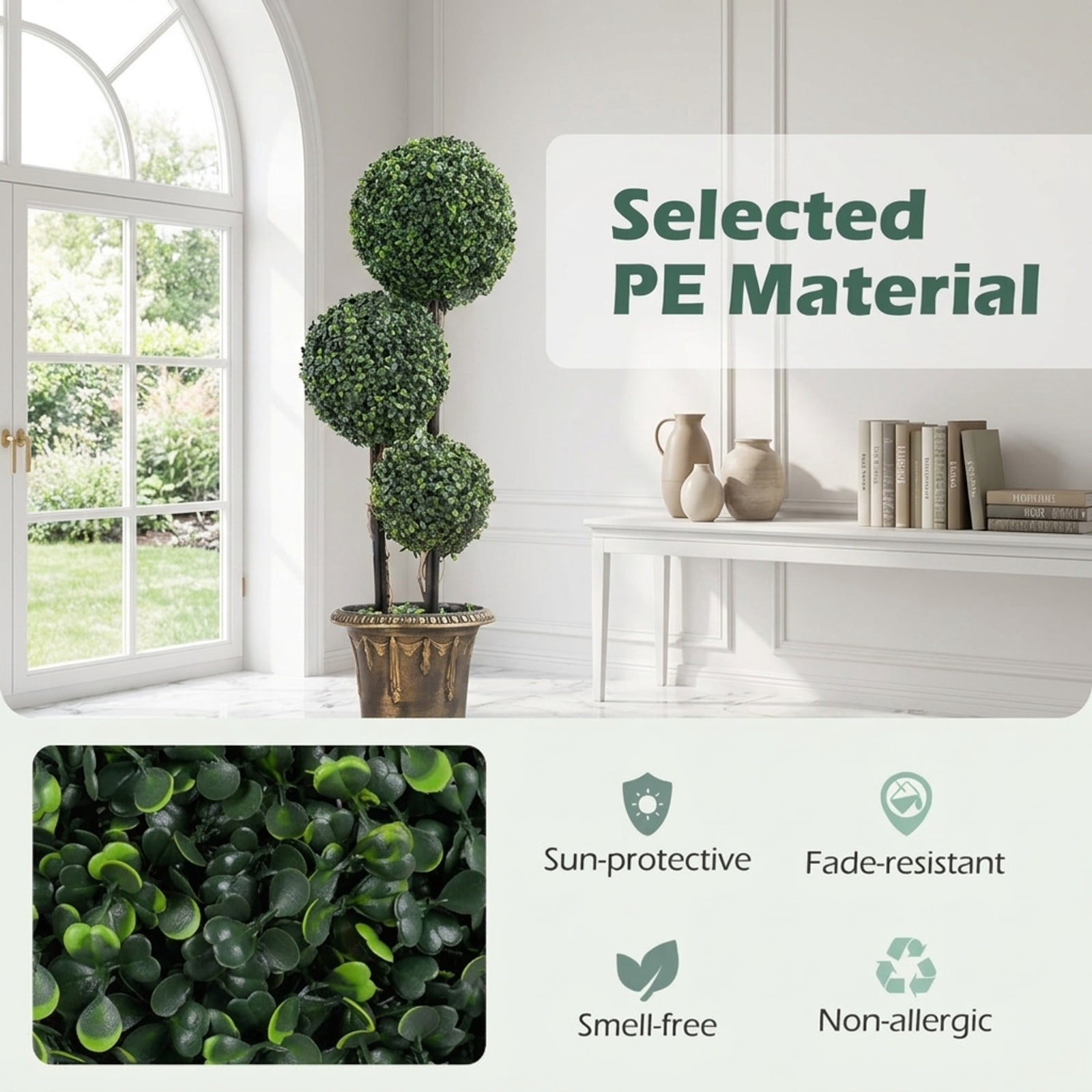 Vebreda Artificial Plant Decor, 3 FT Artificial Boxwood Topiary Tree Double Ball Shrubs, Eye-Catching Topiary Form, No-Upkeep Greenery