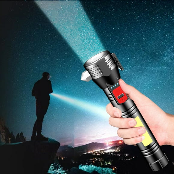Outdoor USB Rechargeable Fire Torch with Fire Cutter and Side Light, 3-Mode Waterproof Flashlight for Camping, Hiking, and Emergency Use