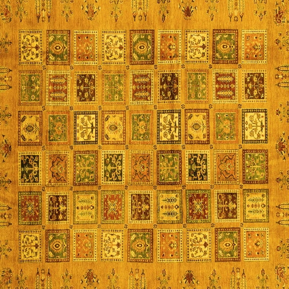 Ahgly Company Machine Washable Indoor Square Abstract Yellow Modern Area Rugs, 3' Square