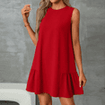 thumbnail image 2 of LISTHA Short Sundresses for Women 2025 Sleeveless Round Neck Mini Dresses Short Vacation A-Line Casual Tank Dress Red L, 2 of 9