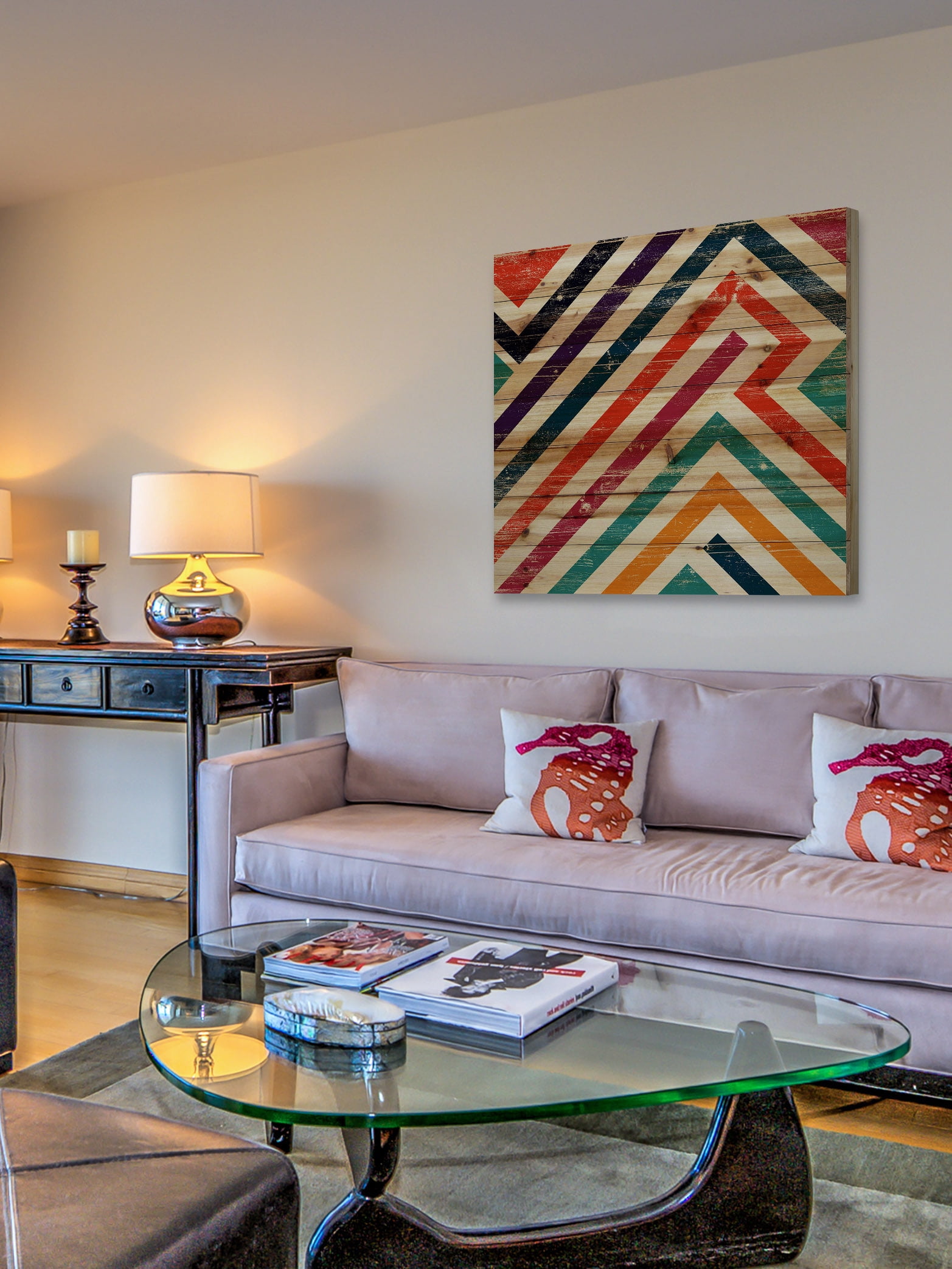 "Paths of Color" Painting Print on Natural Pine Wood