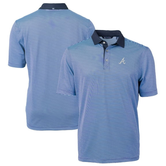 Men's Cutter & Buck Light Blue/Navy Atlanta Braves Virtue Eco Pique Micro Stripe Recycled Polo