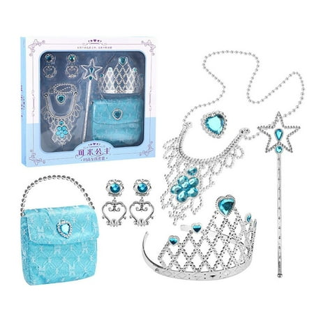

Princess Jewelry Set|7Pcs Dress Up Party Accessories for Princess Costume|Includes Crown Bracelet Ring Earring Necklace Wand Princess Handbag
