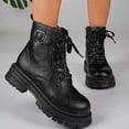 thumbnail image 2 of WAVSUF Women's Platform Moto Boots Arch Support Closed Toe Wide Width Fall Daily Office Boots Black 6, 2 of 7