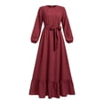thumbnail image 3 of OGLCCG Robe Kaftan Abaya pour Femmes Musulmane Manches Longues Ceinture Robe Maxi Fluide Soirée Islamique, 3 of 9