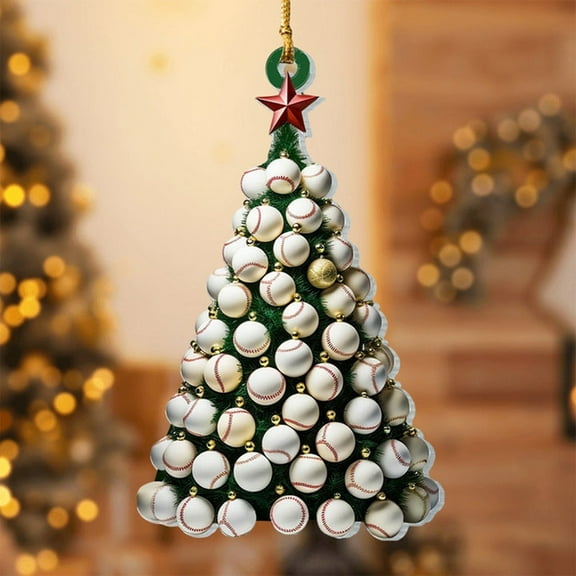 Baseball - Shaped Christmas Tree Acrylic Ornament, Sports - Themed Festive Hanging Decor for Holiday Season Decorations - A