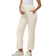 thumbnail image 4 of INSPIRE CHIC Women's Mother's Day Maternity Lounge Pants Over Belly Wide Leg Casual  High Waisted Lounge Pants With Pockets Beige Large, 4 of 6