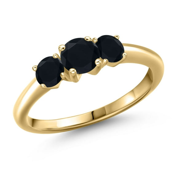 Gem Stone King 10K Yellow Gold Black Onyx Engagement Ring for Women | 0.92 Cttw | Round 5MM | Gemstone December Birthstone | Size 6
