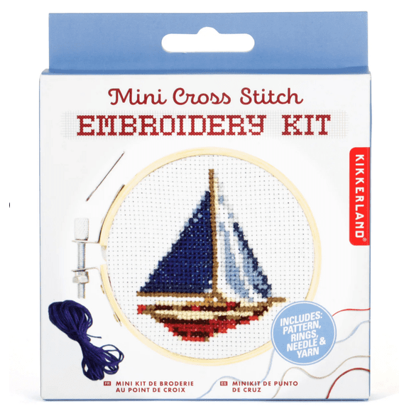 Kikkerland Mini Cross Stitch Embroidery Kit Sailboat