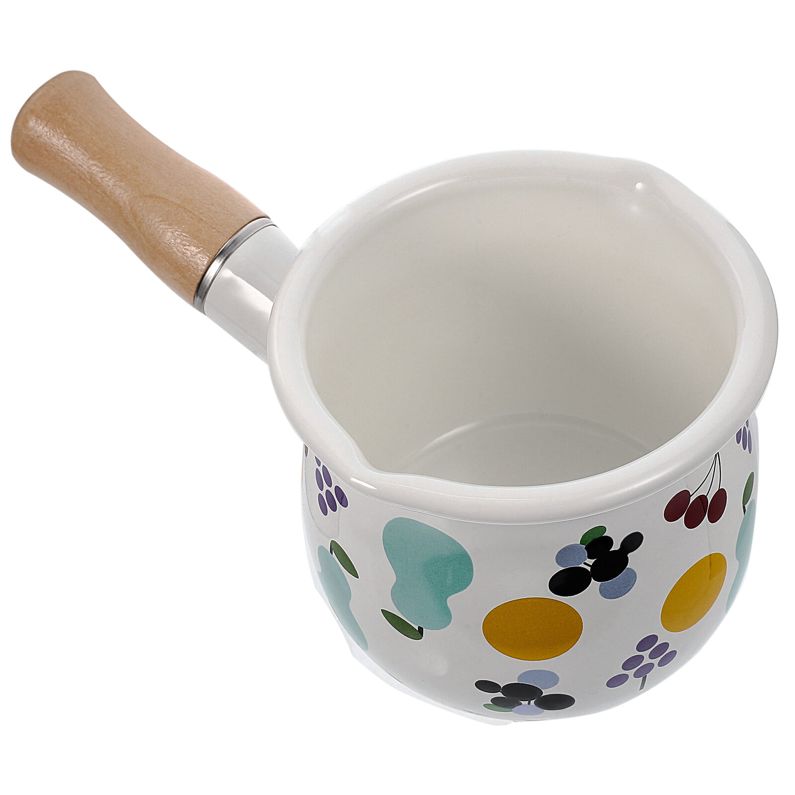 YumCute Home Enamel Milk Pan, Mini Butter Warmer 4 Inch 17 Oz Milk Pot  Enamel Sauce Pan Milk Warmer Pot Small Cookware with Wooden Handle, Perfect