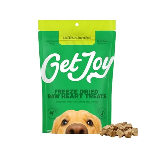 Get Joy Freeze Dried 100% Beef Heart Dog Treats, 4oz | Single Ingredient Organ Meat, High Protein Raw Dog Food Topper, Snack & Training Rewards | Grain Free, Gluten Free, Filler Free