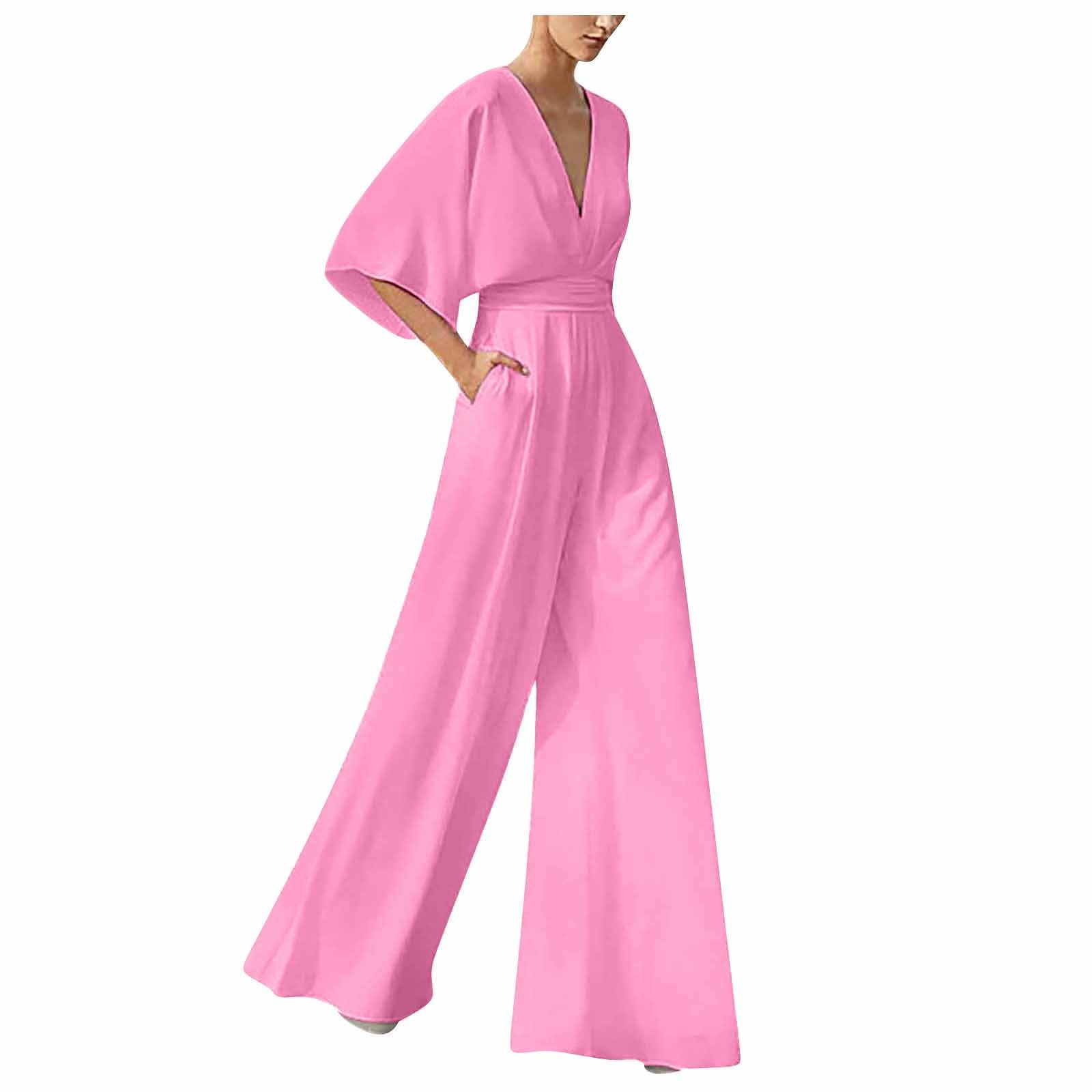 Alrise Pink Romper Trousers Casual Women's Banquet Dress Jumpsuit Sexy ...