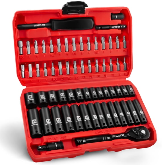 LLNDEI Ensemble de Clés à Douille d'Entraînement 1/4 Pouces, Ensemble de Douilles d'Impact 1/4 Pouce Métrique (4-15mm) Profond et Peu Profond 6 Points, CR-V, 63 Pcs avec Poignée à Cliquet 72T pour Réparation Domestique et Automobile