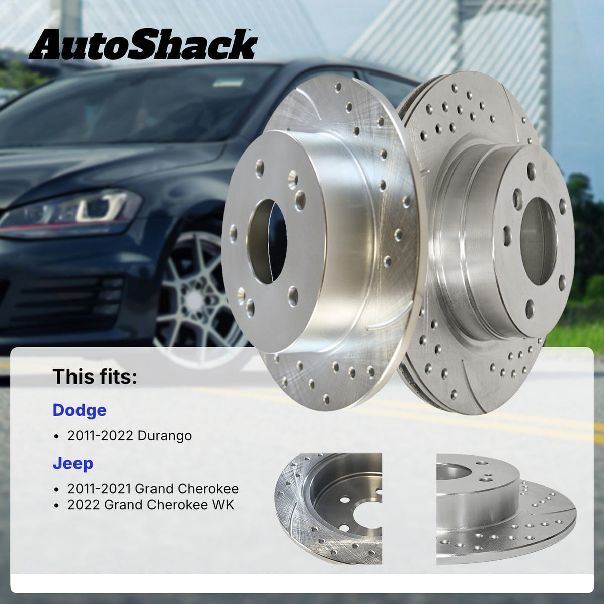 AutoShack Front Brake Rotors for Jeep, Grand Cherokee 2011-2021, AWD RWD V6 3.0L 3.6L V8 5.7L 6.2L 6.4L - Silver Zinc Coated Drilled & Slotted - SilverShield Pro - 13.78" (350 mm), 5-Lug