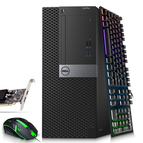 Restored Dell 5050 Gaming Tower | i5-7th Gen Processor | Nvidia GT 1030 GPU | 8GB DDR4 RAM | 256GB SSD| WiFi+ Gaming Keyboard & Mouse | Windows 11 Pro Gaming PC Bundle (Refurbished)