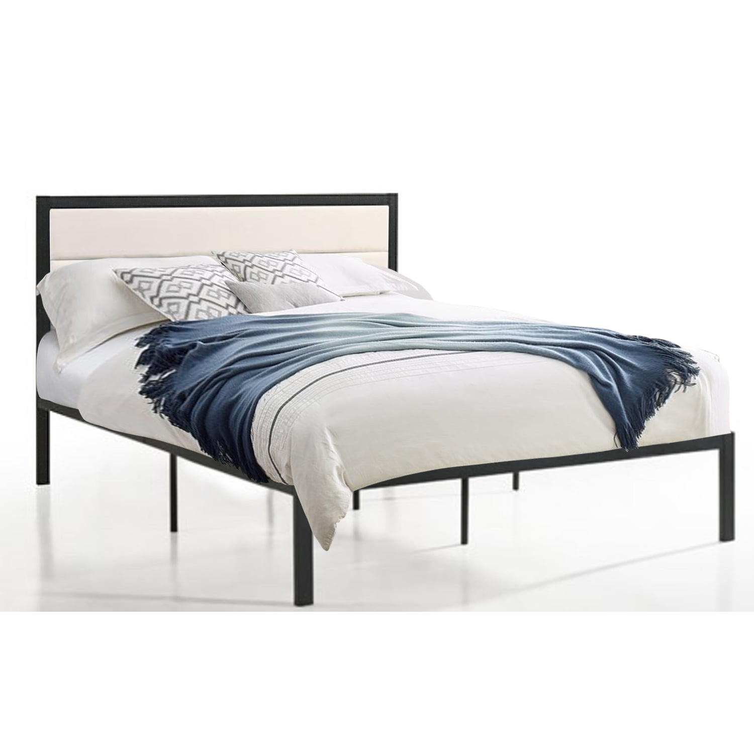 Belle Isle Furniture Highland Modern Velvet Low Profile Upholstered Bed, Queen, Beige