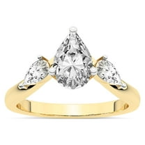Pear Shape 5 Carat IGI Certified Lab Grown Diamond Ring | 14K Yellow Gold | Joella Three Stone Chevron Diamond Ring | FG-VS1-VS2 Quality Friendly Diamonds