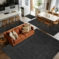 thumbnail image 5 of Black 3x5 Area Rugs, Farmhouse Burlap Solid Black Color Modern Linen Texture Non-Skid Rubber Backing Large Rectangle Rugs - Living Room Bedroom Home Office, Indoor Floor Mat Carpets Washable Rug, 5 of 9
