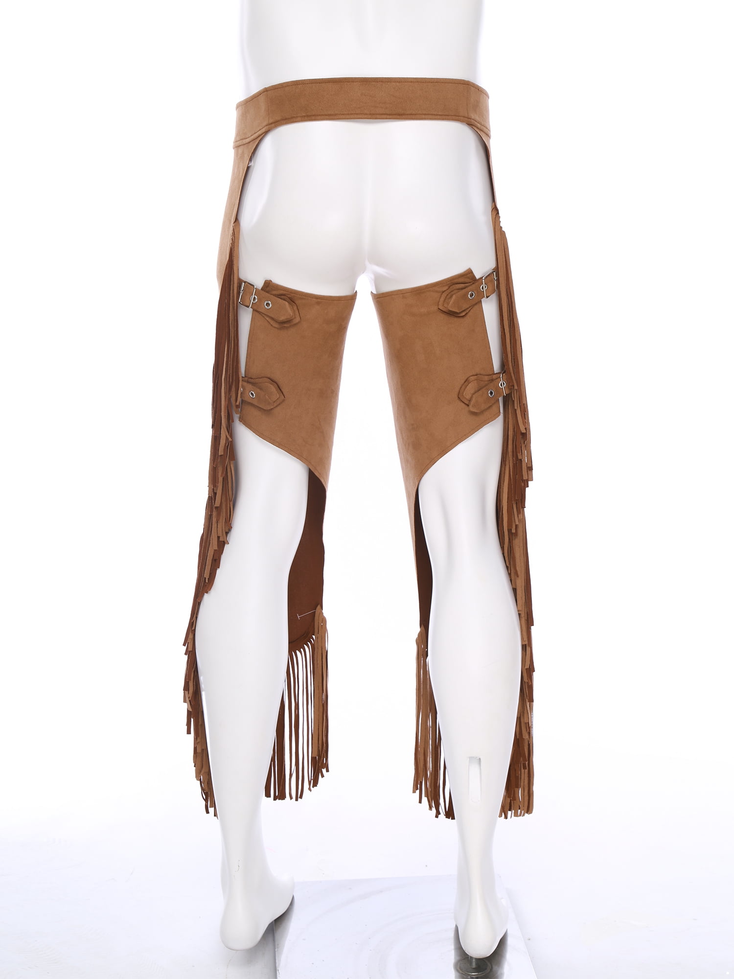Pantalon western cowboy chap franges marron foncé daim cuir rodéo chaps