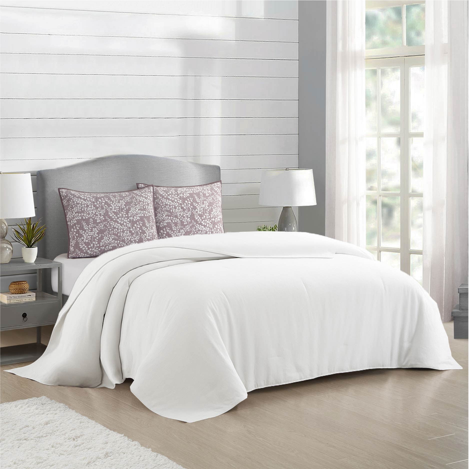 Mainstays Botanical Floral Stitched Pillow Sham, King, Light Purple, 1 Pack