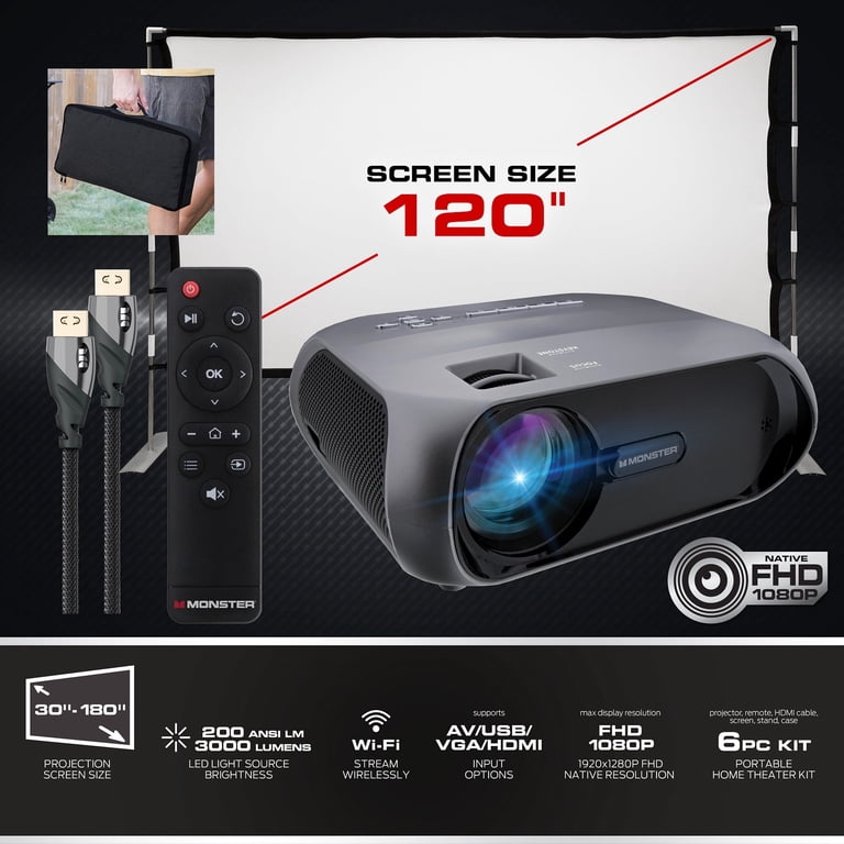Monster Vision Wireless 1080P FHD TFT LCD Projector Kit with