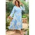 thumbnail image 3 of Plus Size Sky Blue Floral Bracelet Sleeve V Neck Tiered Maxi Dress for Women - [ZhiHiMeRi] | (US 14W-16W)1X, 3 of 8