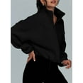 thumbnail image 5 of Womens Fleece Jackets Zip Up Oversized Sweatshirts Winter Clothes Long Sleeve Crop Fall Outfits Black XL, 5 of 7