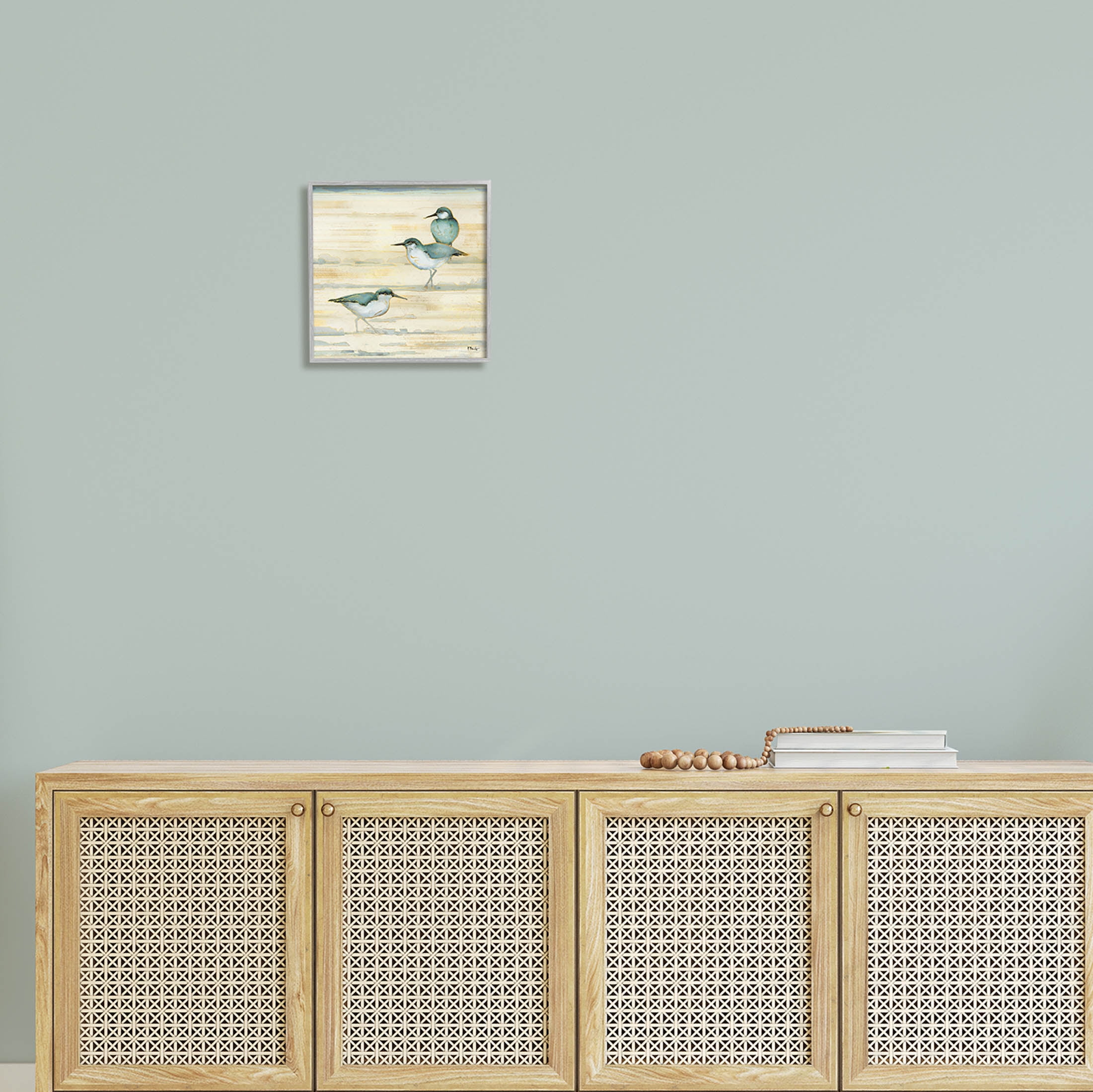 Stupell Industries Oceanside Sandpipers Summer Coast Graphic Art Gray Framed Art Print Wall Art, Design by Paul Brent
