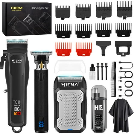 HIENA PRO Professional Hair Clippers for Men, Cordless Hair Trimmer, Beard Trimmer, Foil Shaver, Nose Trimmer Set, USB Rechargeable Complete Set, Electric Hair Cutting Kit
