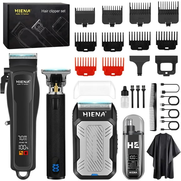 HIENA PRO Professional Hair Clippers for Men, Cordless Hair Trimmer, Beard Trimmer, Foil Shaver, Nose Trimmer Set, USB Rechargeable Complete Set, Electric Hair Cutting Kit