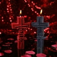 thumbnail image 1 of Vela de aromaterapia del crucifijo de Halloween | Cera aromática artesanal | Negro, rojo | Decoración gótica única | Centro del Festival | 14,7x8,4x2,5cm | Fragancia relajante, 1 of 7