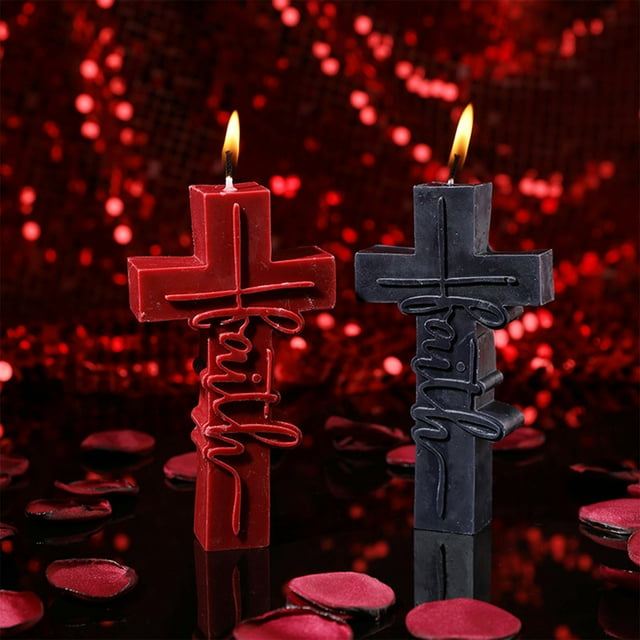 Vela de aromaterapia del crucifijo de Halloween | Cera aromática artesanal | Negro, rojo | Decoración gótica única | Centro del Festival | 14,7x8,4x2,5cm | Fragancia relajante