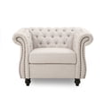 thumbnail image 4 of GDF Studio Tampa Chesterfield Tufted Club Chair with Nailhead Trim, Beige Fabric and Dark Brown, 4 of 8