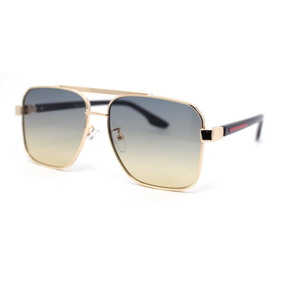 Mens Luxury Fashion Rectangle Mobster Chic Designer Metal Rim Sunglasses Gold Black - Brown