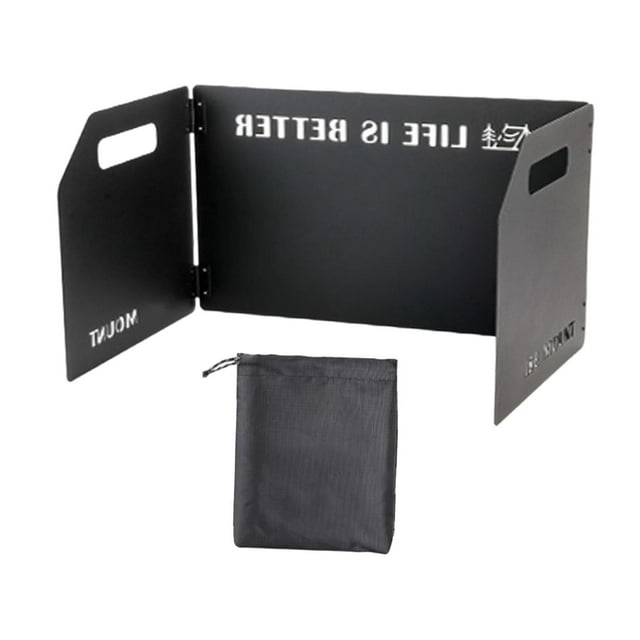 Almencla Camping Windscreen, Gas Wind Protection, with Carrying Bag, Folding Windshield 3 Plates Black