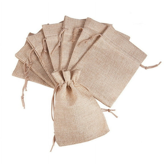 Burlap Packing Pouches Drawstring Bags Tan 13.5x9.5cm