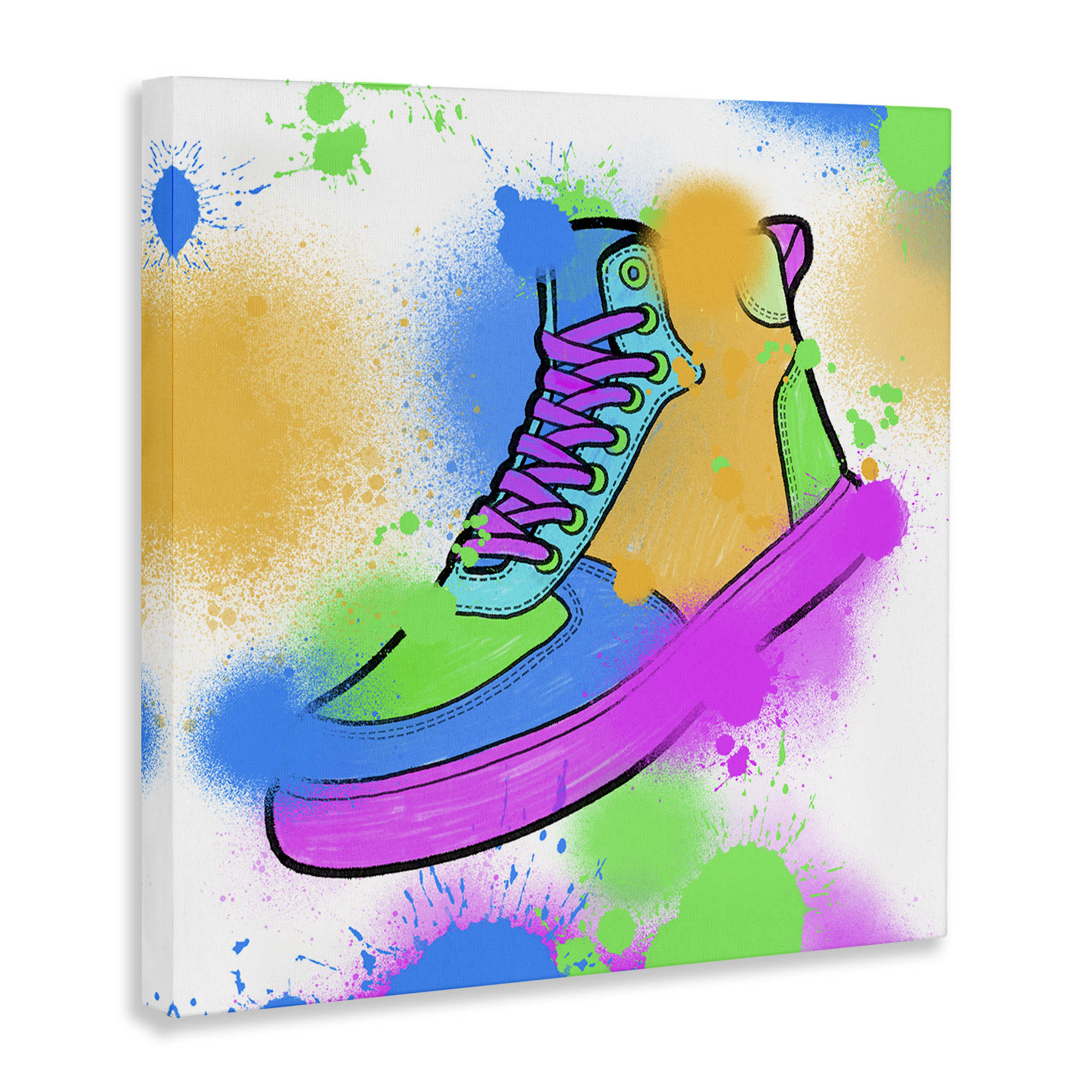 Stupell Industries Splattered Cool Sneakers Entertainment Painting Wrapped Canvas Art Print Wall Art, 24 x 24