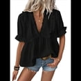 thumbnail image 2 of Blusa Holgada de Verano para Mujer, de Corta, Estilo Babydoll, con Cuello en V y Volantes de Lunares Negro M, 2 of 8