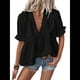 thumbnail image 2 of Blusa Holgada de Verano para Mujer, de Corta, Estilo Babydoll, con Cuello en V y Volantes de Lunares Negro L, 2 of 8